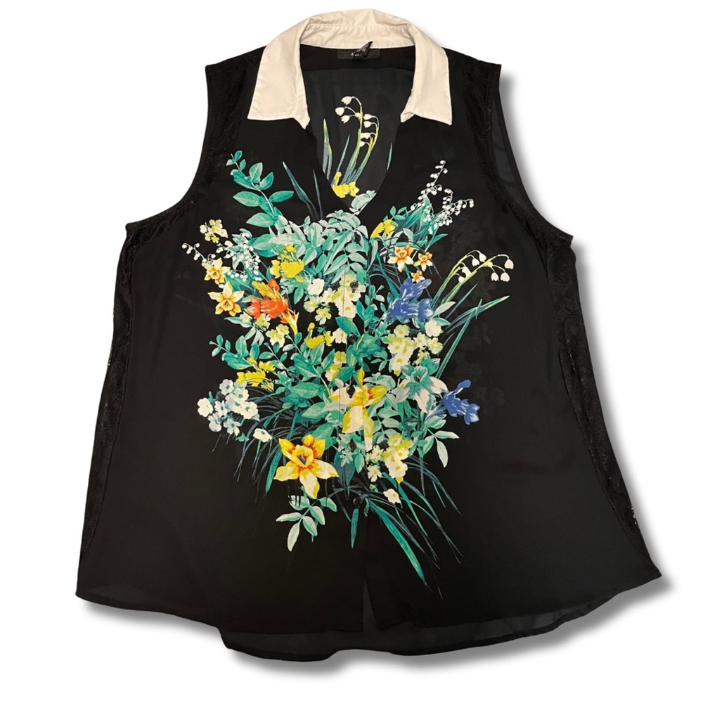 Alfani Sleeveless Button Down Sheer Floral Shirt